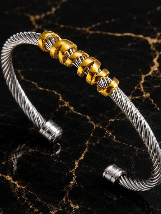 Anthropologie Jewelry - Silver-Tone Twisted Cable Cuff with Gold Rings